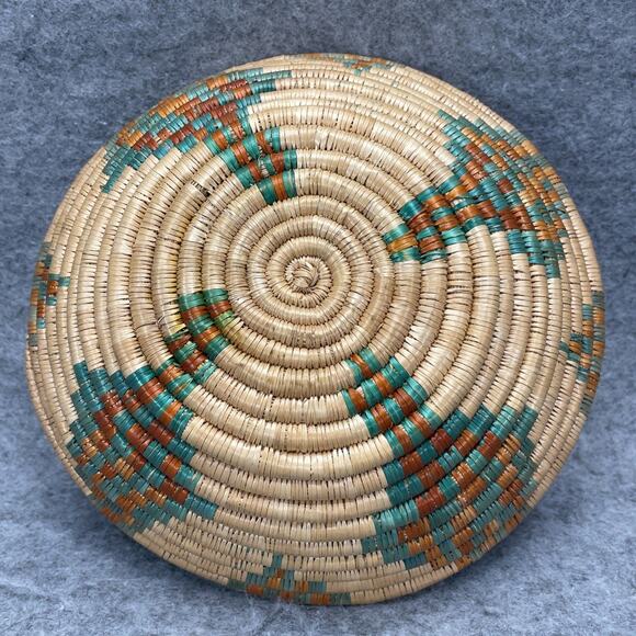 Vintage Primitive Tribal Natural Coiled Basket 8" x 2.5" Handcrafted Boho Decor - Picture 2 of 5